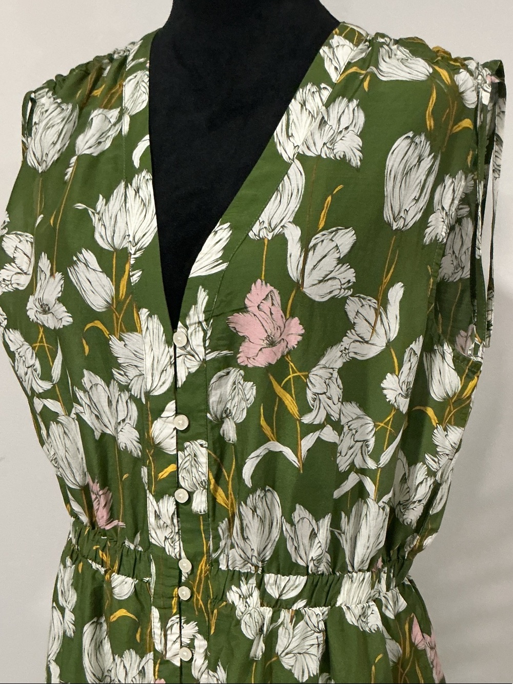 Trovata Olive Green Floral V-Neck Button Midi Dress - Picture 3 of 11